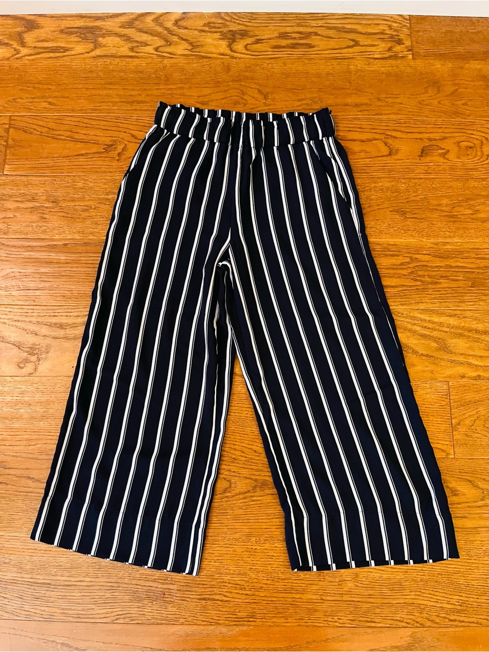 H&M Black and White Vertical Stripe Wide-Leg Trousers